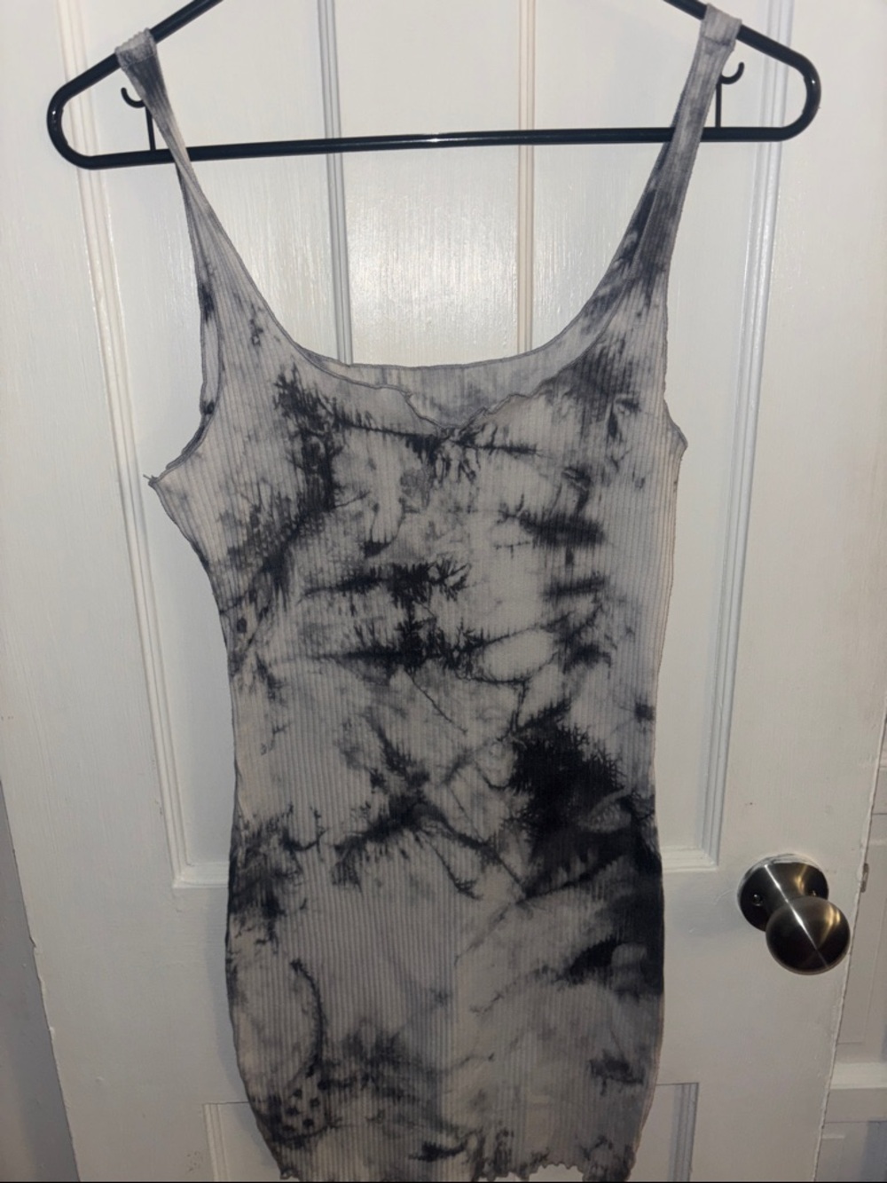 SHEIN Black & White Tie-Dye Ribbed Tank Dress